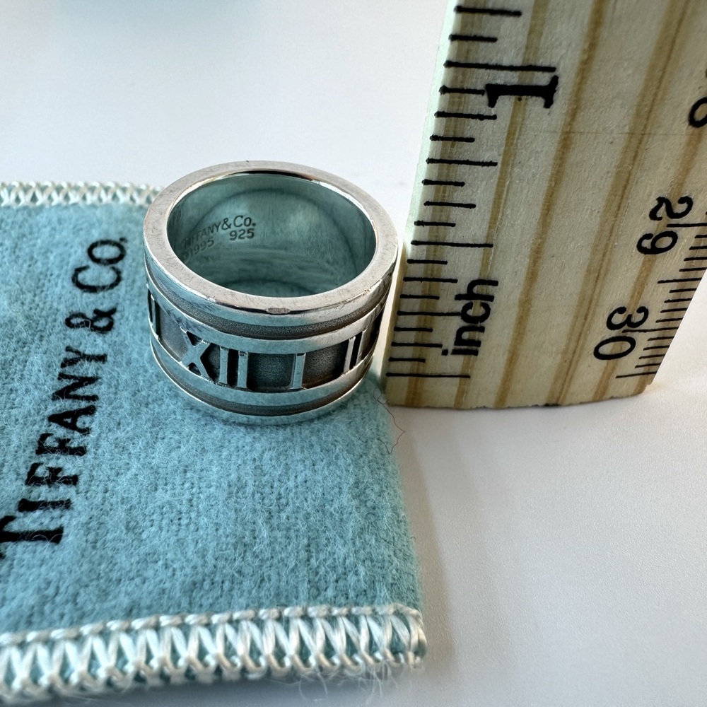 Tiffany & Co Ultra Wide Atlas Ring Relief Roman Numeral Band SZ 4 925 1995 AUTH - Picture 7 of 10